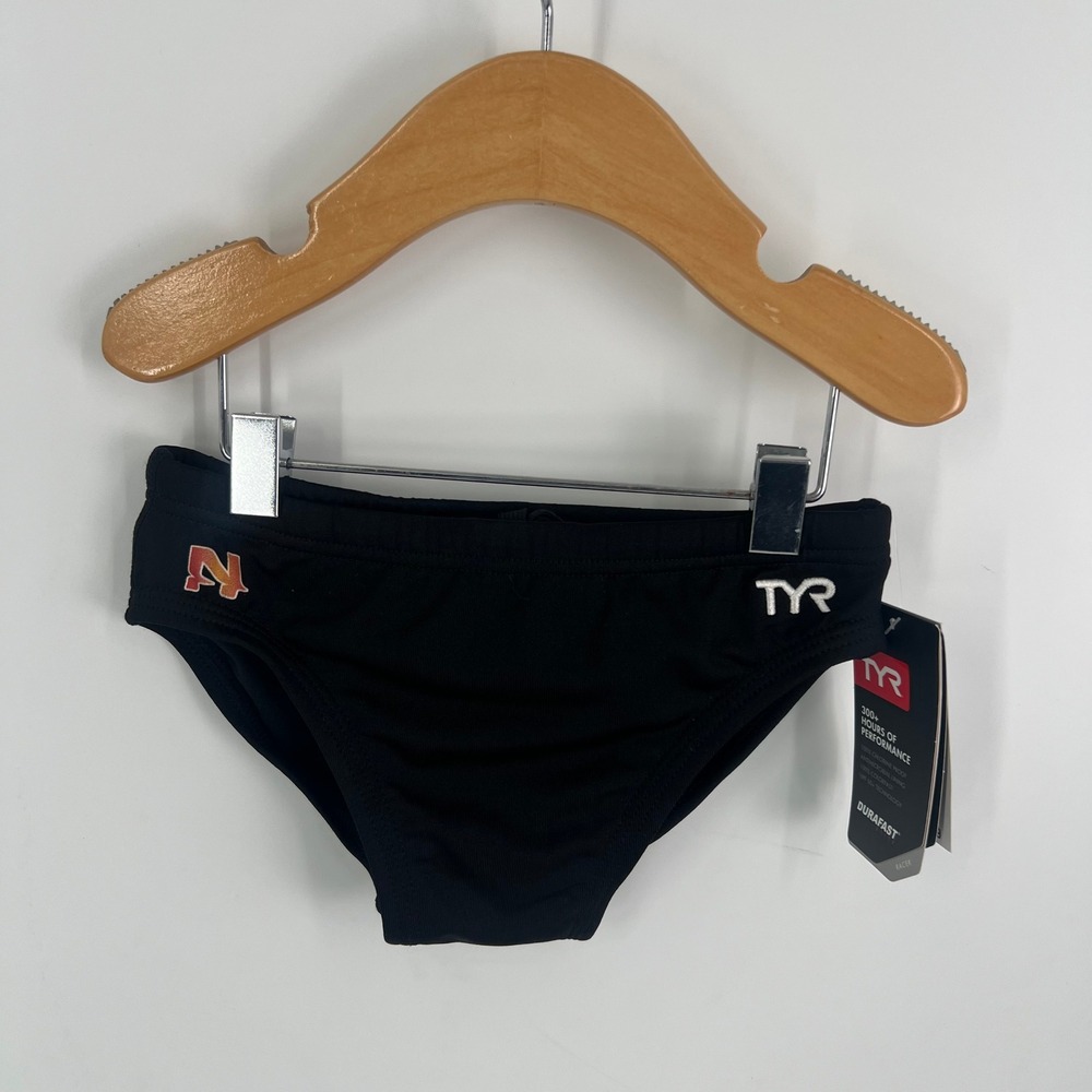TYR Boys Durafast Elite Solid Racer Swim Brief Black‎ Size 22 RDUS7Y New